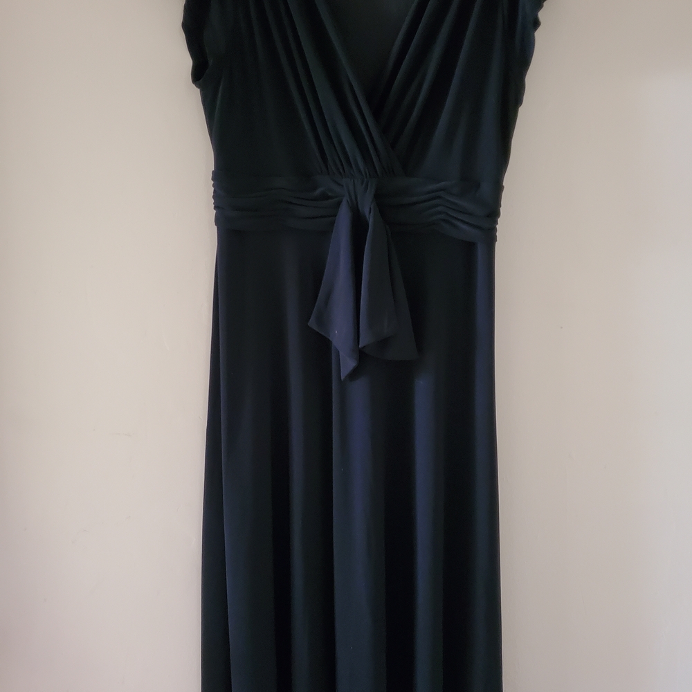 Evan Picone Black Surplice Maxi Dress with Front Tie